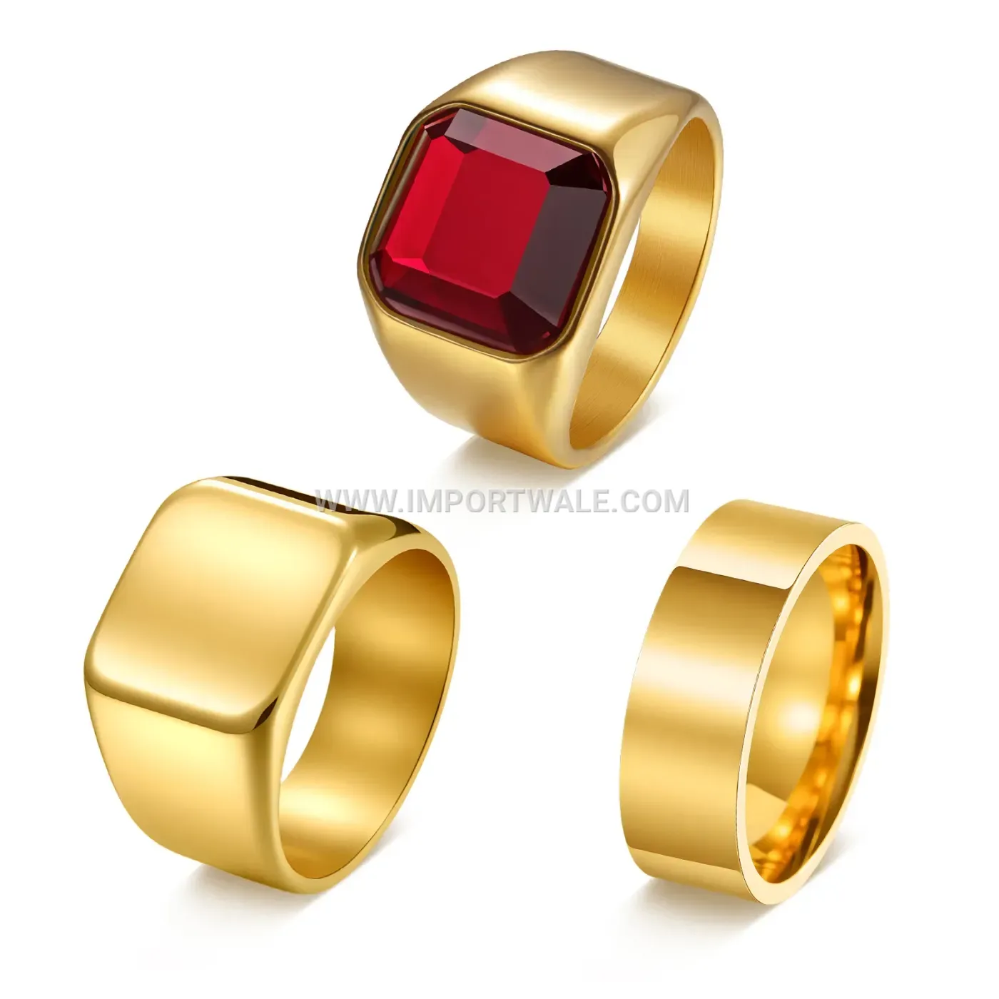 Men Stainless Steel Square Signet Ring with Rhinestone Accents