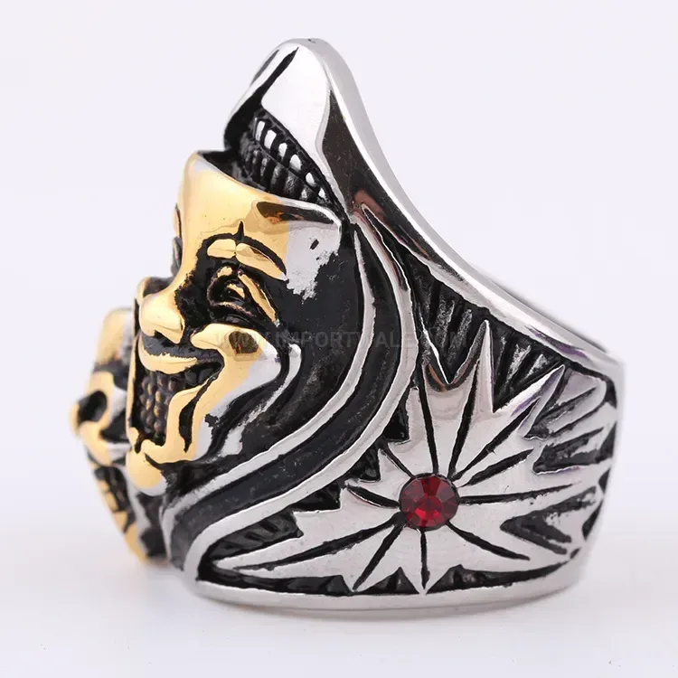 Trendy Distressed Vintage Two-Tone Skull Stainless Steel Men's Ring