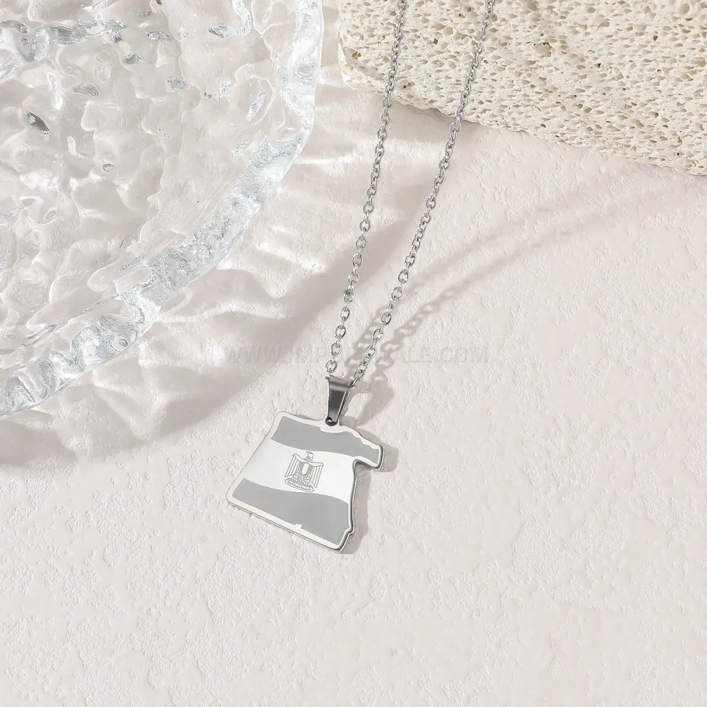 Classic Stainless Steel Egyptian Map Allah Calligraphy Pendant Necklace