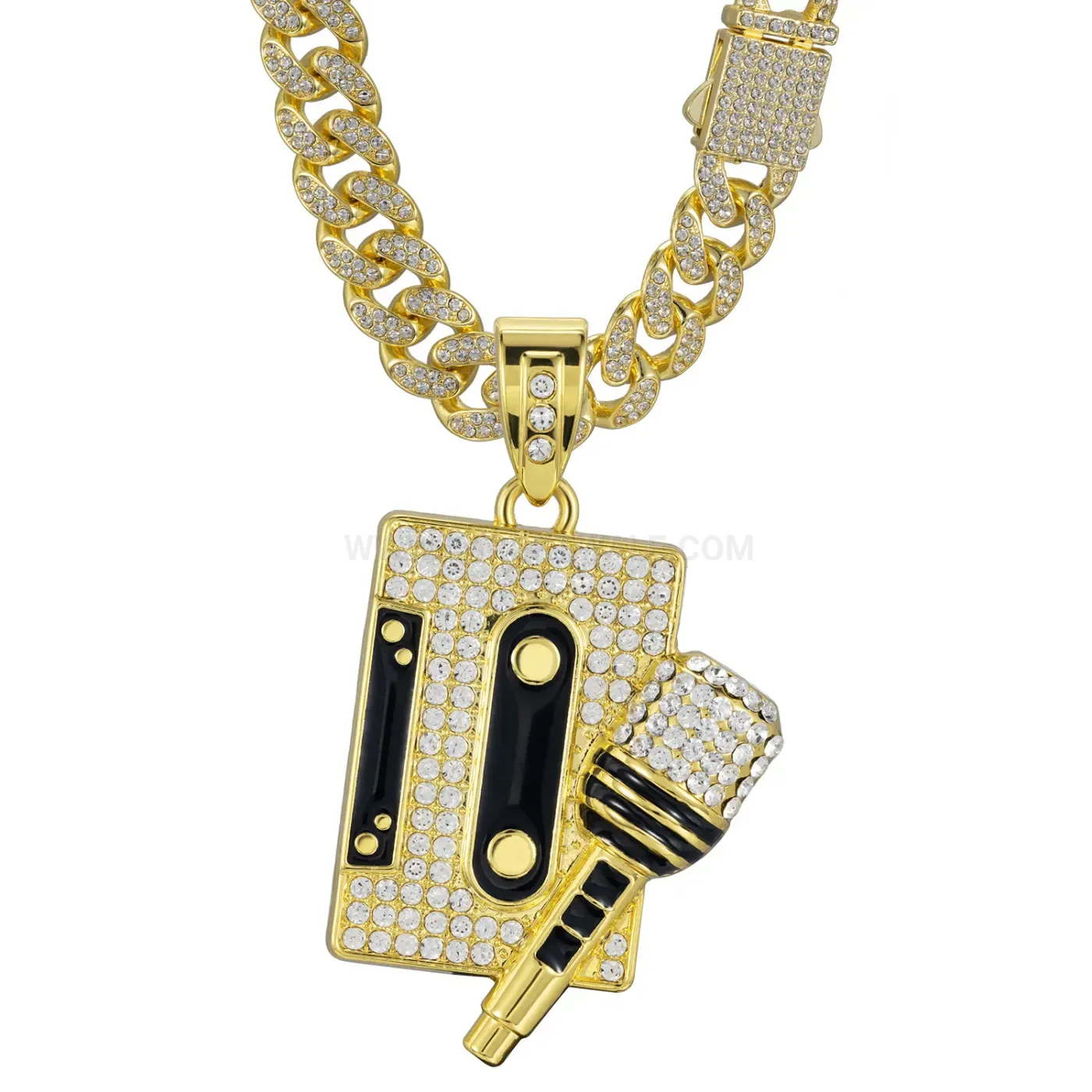 Iced Out Microphone Alloy Hip Hop Pendant Necklace