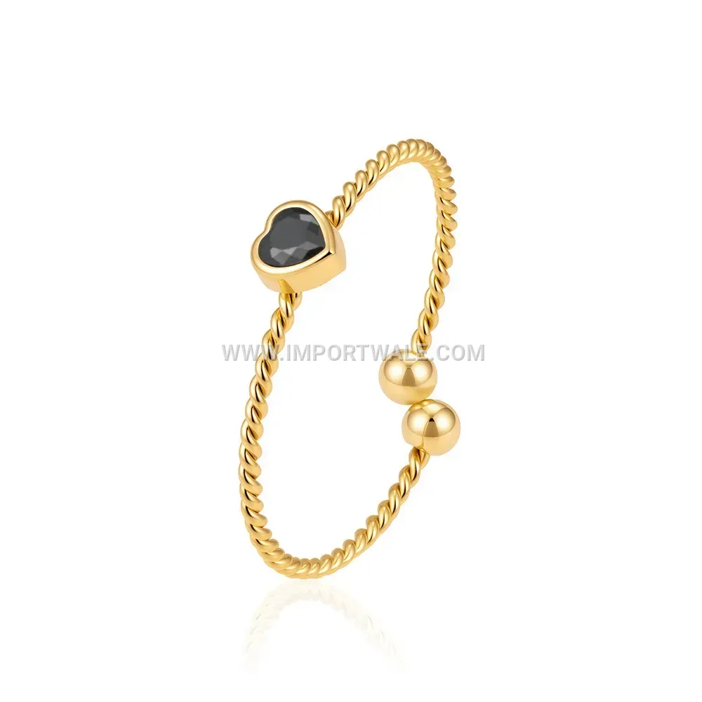 Heart Cut Zircon Open Stainless Steel Adjustable Ring