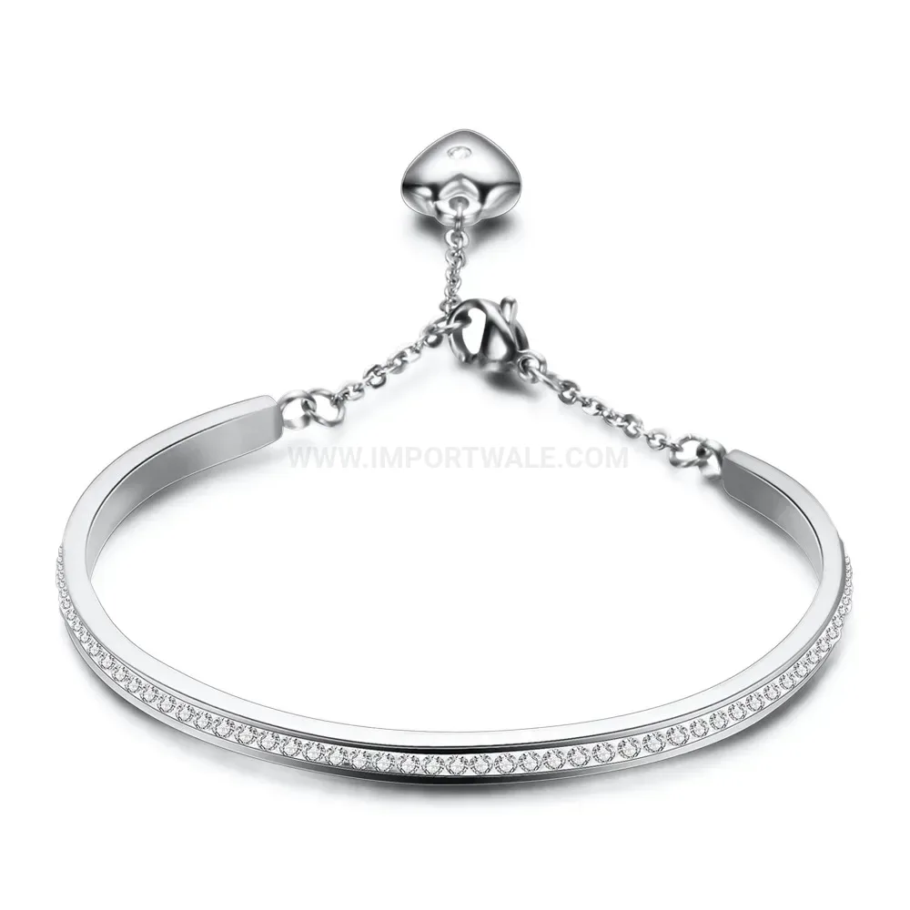 Bold Rhinestone Embellished Heart Cuff Stainless Steel Bracelet