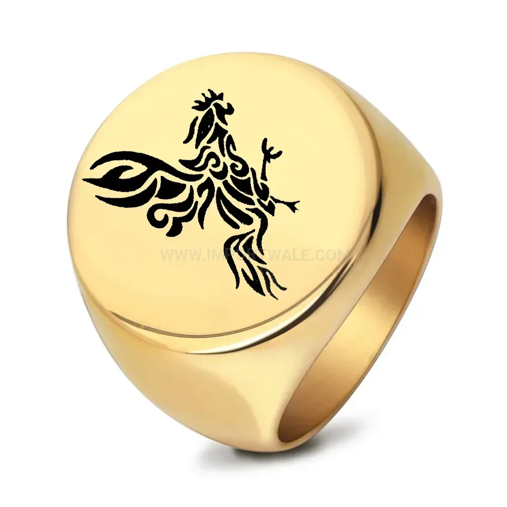 Chic Chinese Zodiac Rooster Laser Engraved Stainless Steel Signet Ring