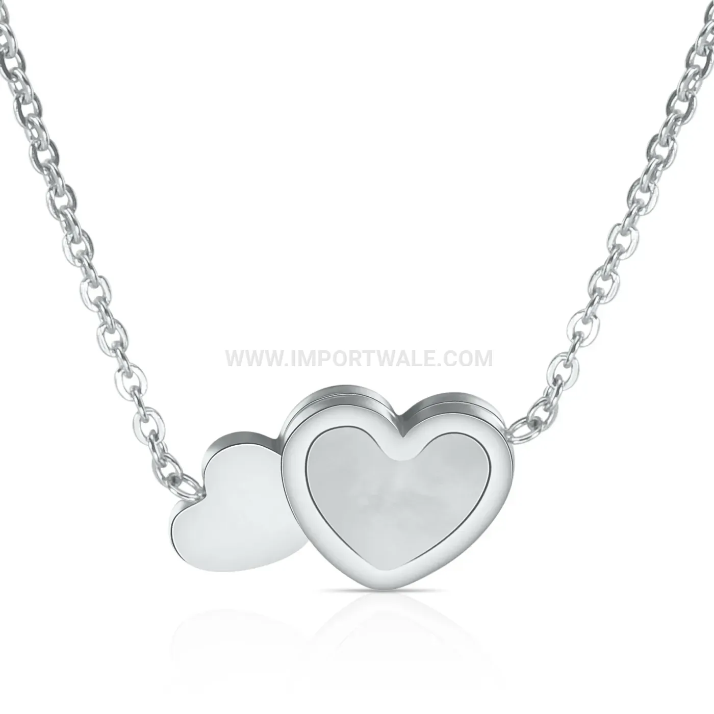 Dainty Stainless Steel Double Heart Shell Inlaid Necklace