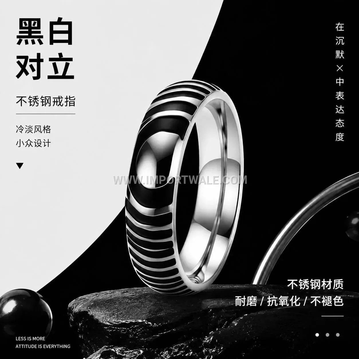 Striped Enamel Inlay Stainless Steel Plain Band Ring