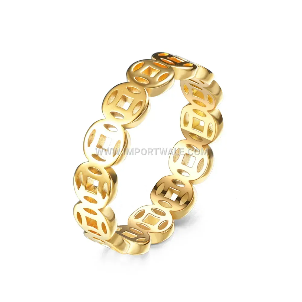 Vintage Coin Pattern Stainless Steel Band Ring