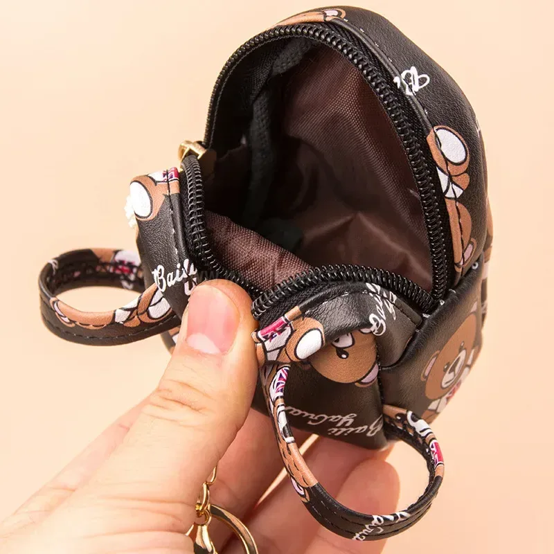 Premium Cute Cartoon Bear Backpack Mini PU Leather Keychain Pouch
