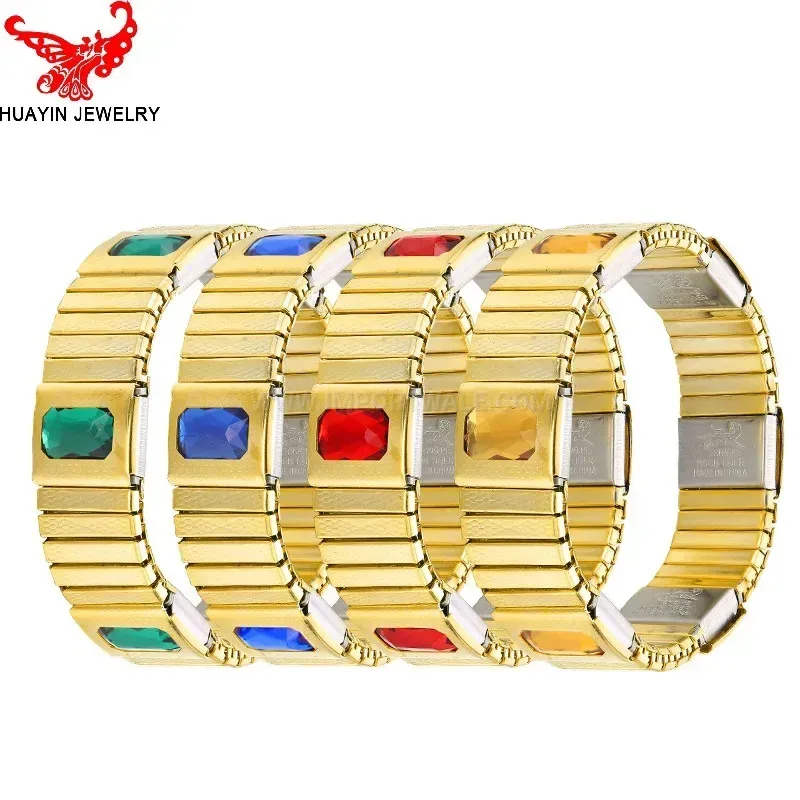 Classic Titanium Steel Gemstone Inlaid Magnetic Bio Therapy Bracelet