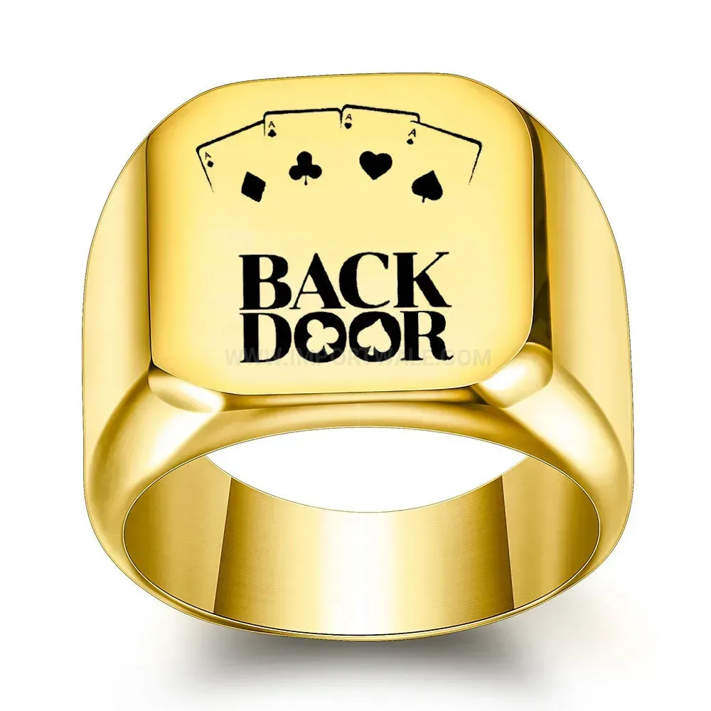 Premium Polished Square Top Stainless Steel Lucky Card Ring