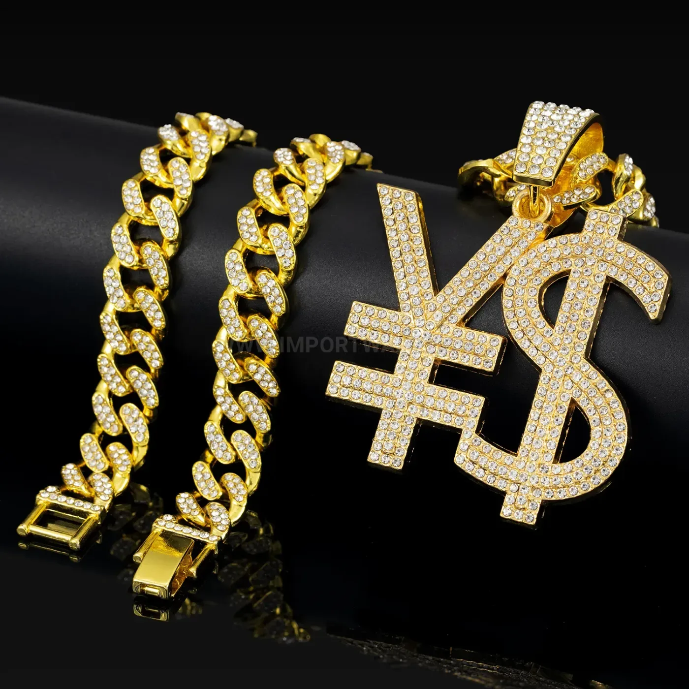 Premium Iced Out Dollar Sign Pendant Cuban Link Chain Necklace