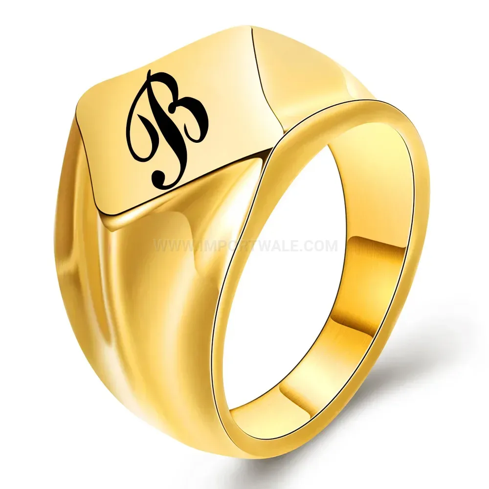 Premium Initial Letter Polished Stainless Steel Signet Ring