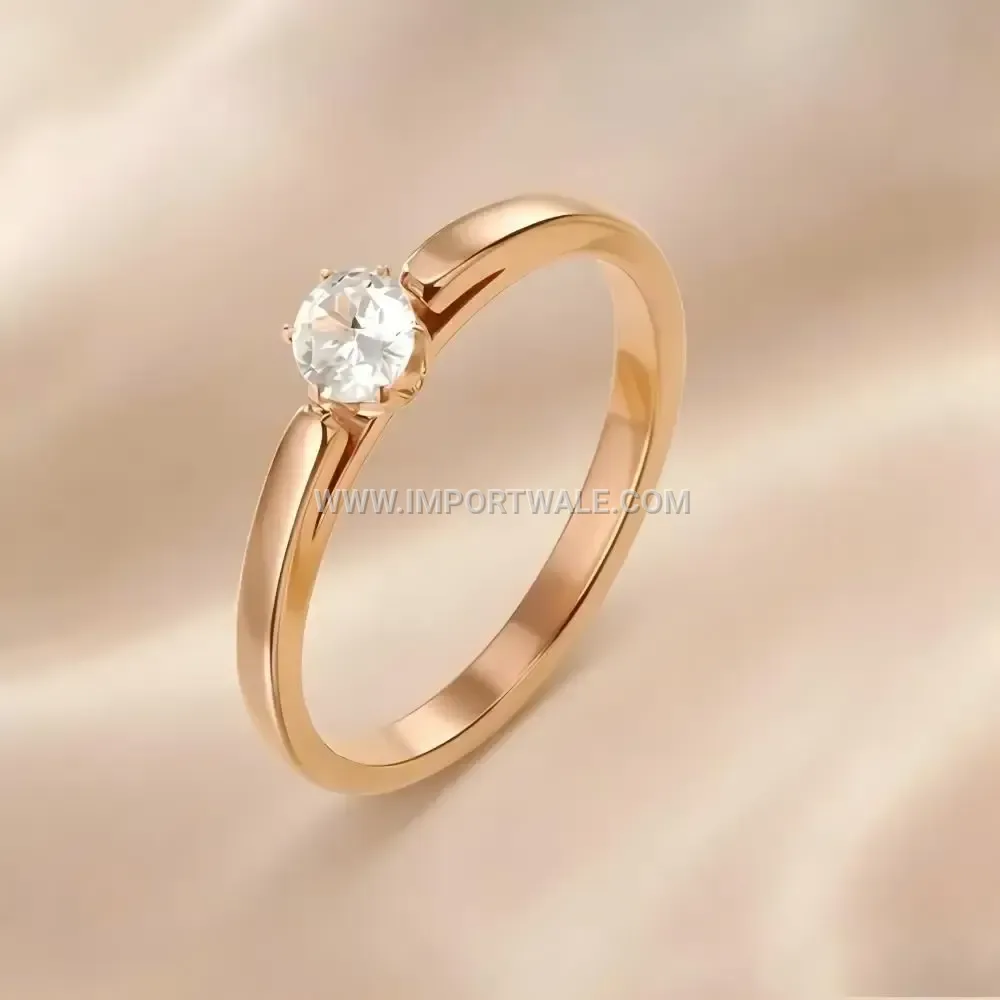 Radiant Zircon Plated Gold Stainless Steel Solitaire Ring