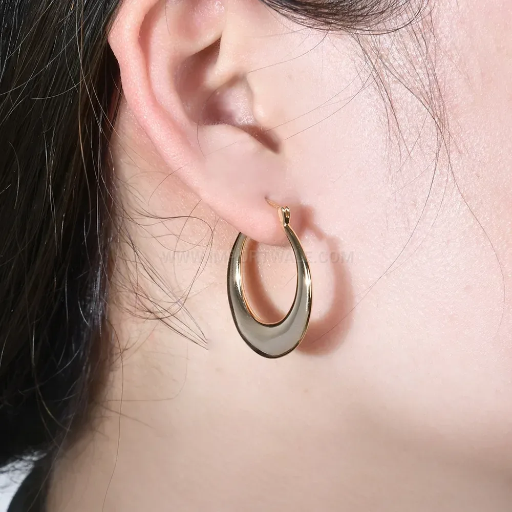Bold Gold Plated Hollow Semi Circle Stainless Steel Hoop Earrings