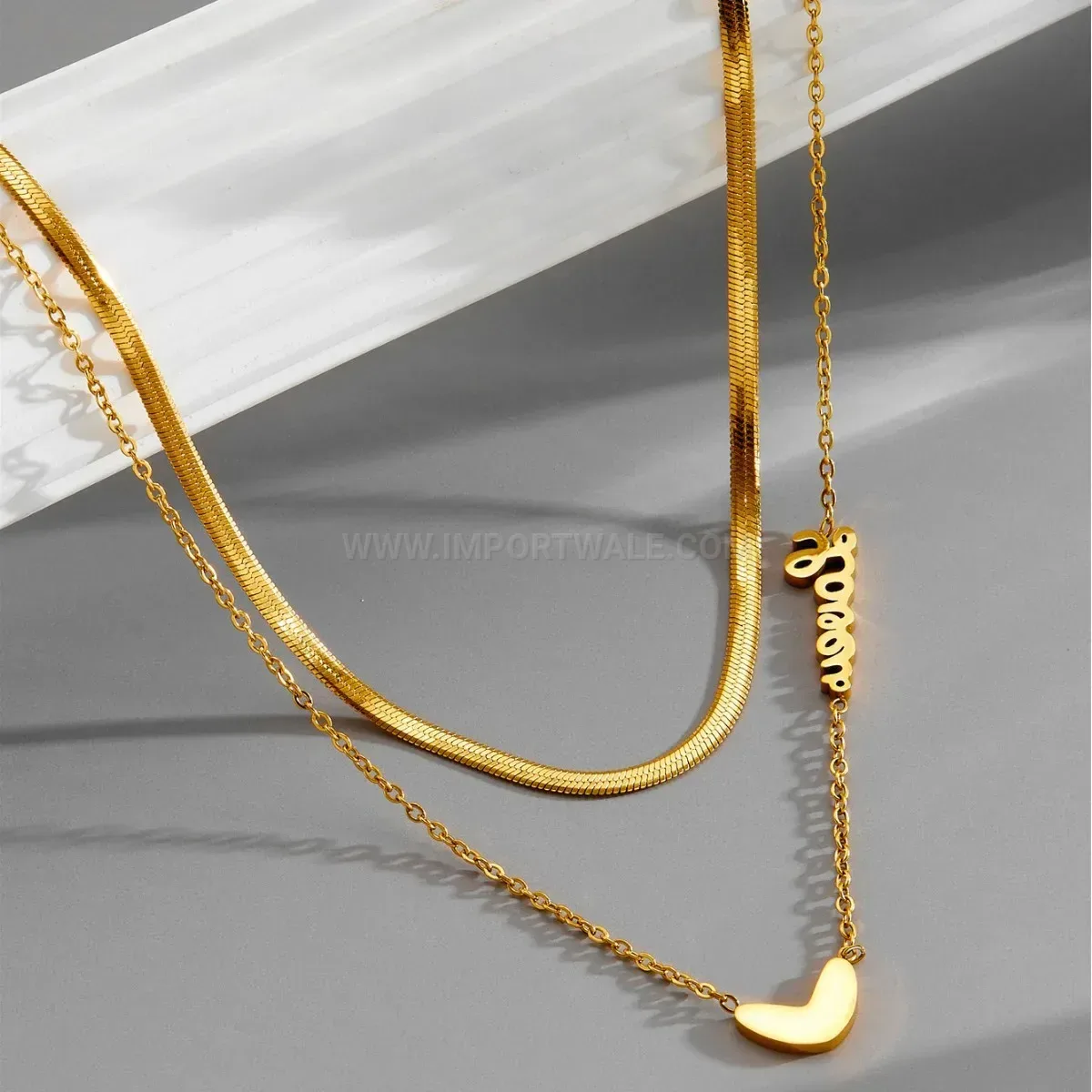 Chic Double Layered Gold Titanium Steel Love Heart Necklace