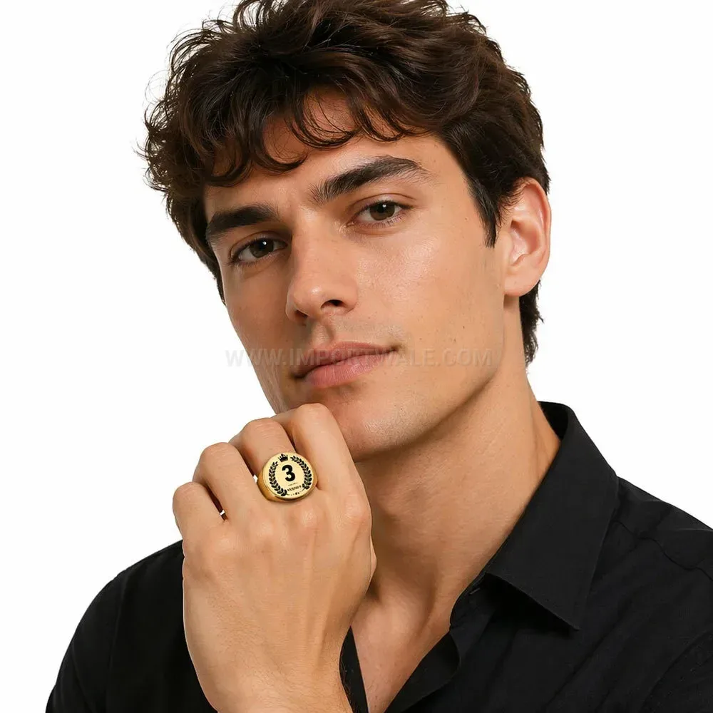 Elegant Laser Engraved Geometric Crown Stainless Steel Signet Ring