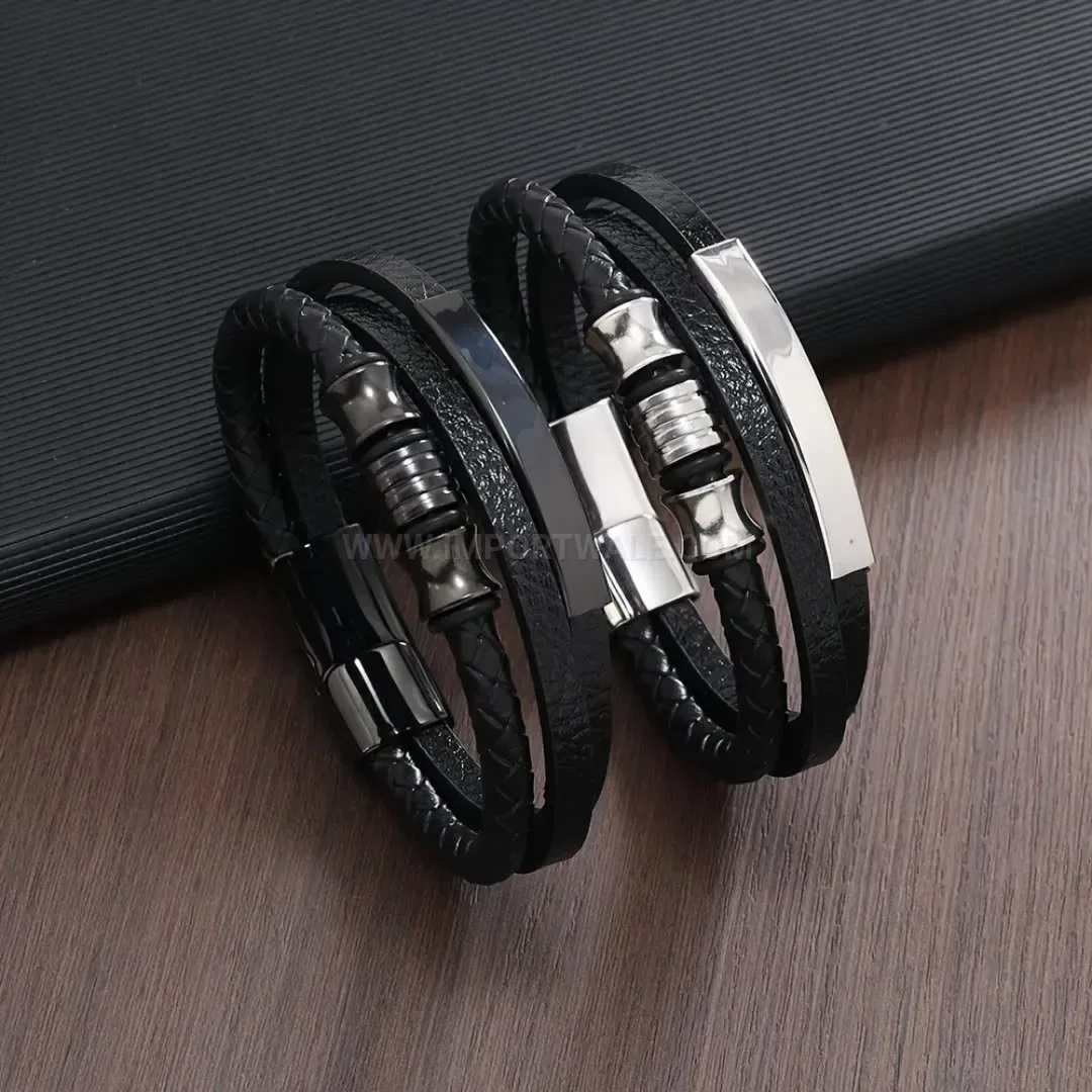 Designer Geometric Multi Layer Handcrafted Woven Leather Men Wristband