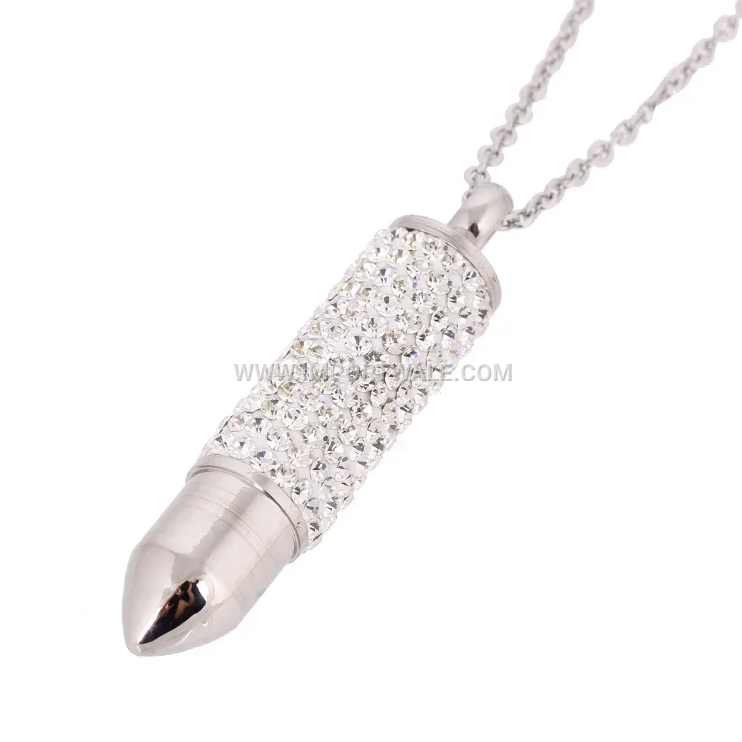 Rhinestone Bullet Pendant Stainless Steel Trend Necklace