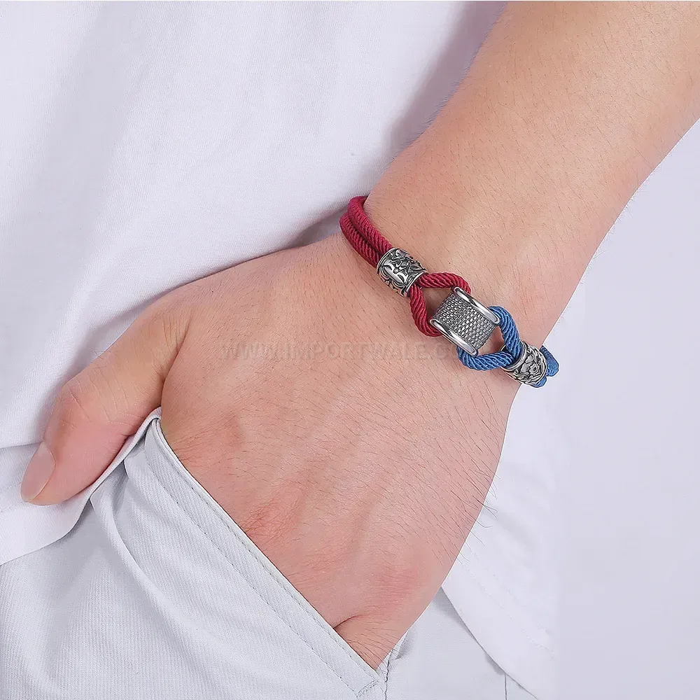 Two-Tone Beaded Cord Bracelet with Stainless Steel Magnetic Clasp
