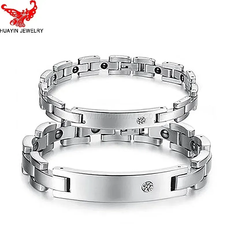 Fashion Rhinestone-Embellished Titanium Steel Bio Magnetic Couples Bracelet