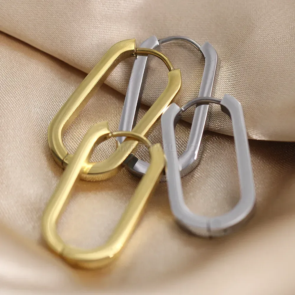 Chic Sleek Hollow Rectangular U-Shaped Stainless Steel Huggie Earrings