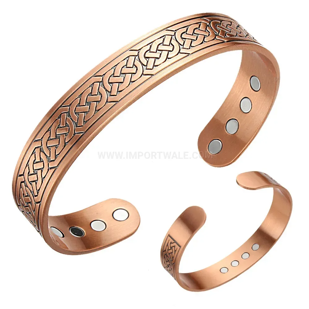 Braided Knot Red Copper Magnetic Bio Open Bracelet
