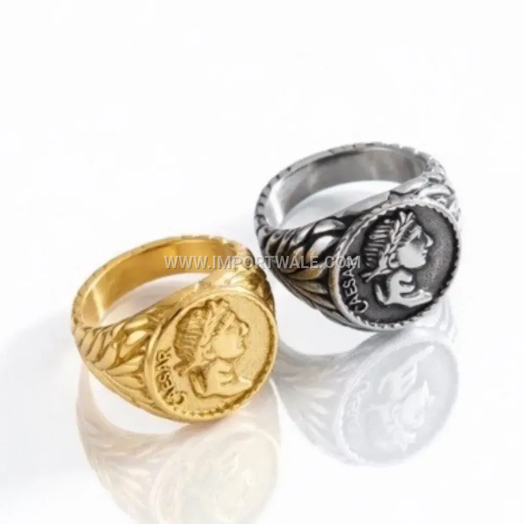 Vintage Caesar Coin Stainless Steel Portrait Signet Ring