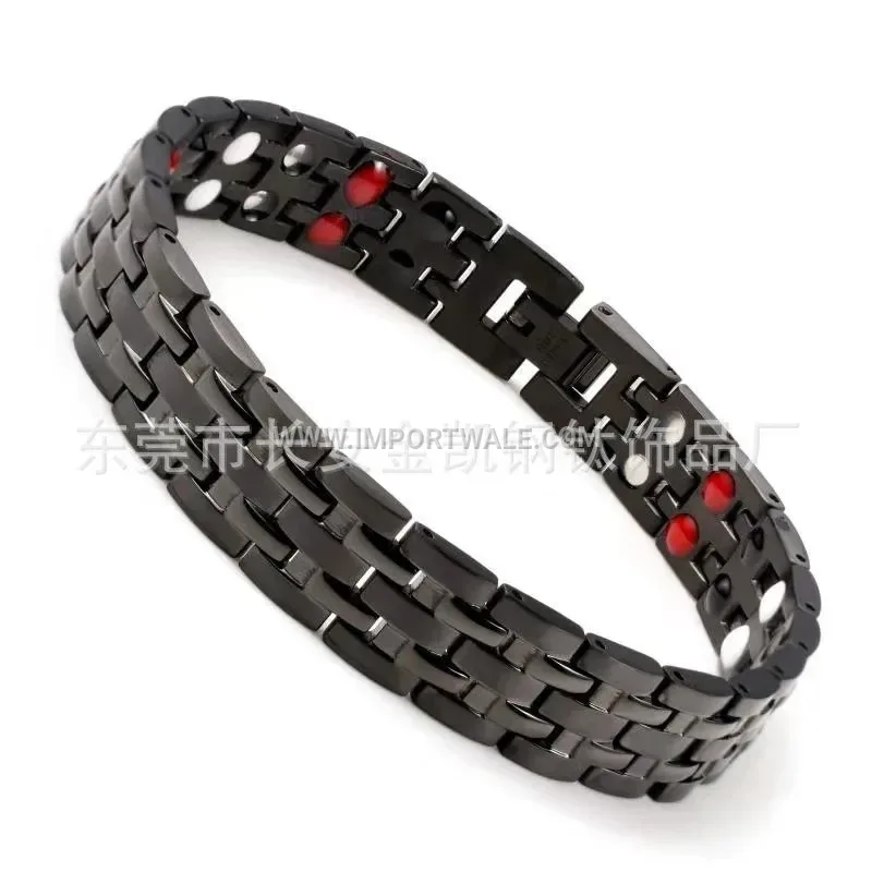 Dual Row Sandblasted Geometric Stainless Steel Magnetic Bracelet