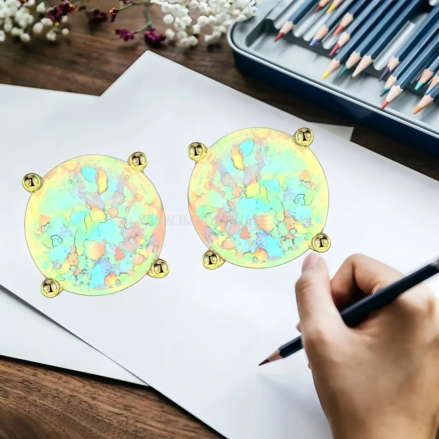 Bold French Style Multi Size Opal Stud Earrings Set Gold Plated