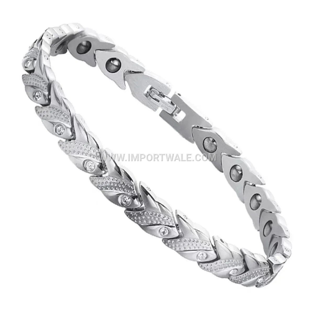 Gold Plated Titanium Steel Crystal Magnetic Therapy Link Bracelet
