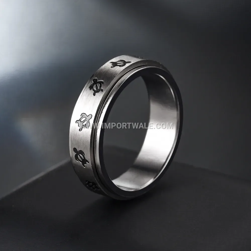 Spinning Stainless Steel Geometric Motif Spinner Band Ring