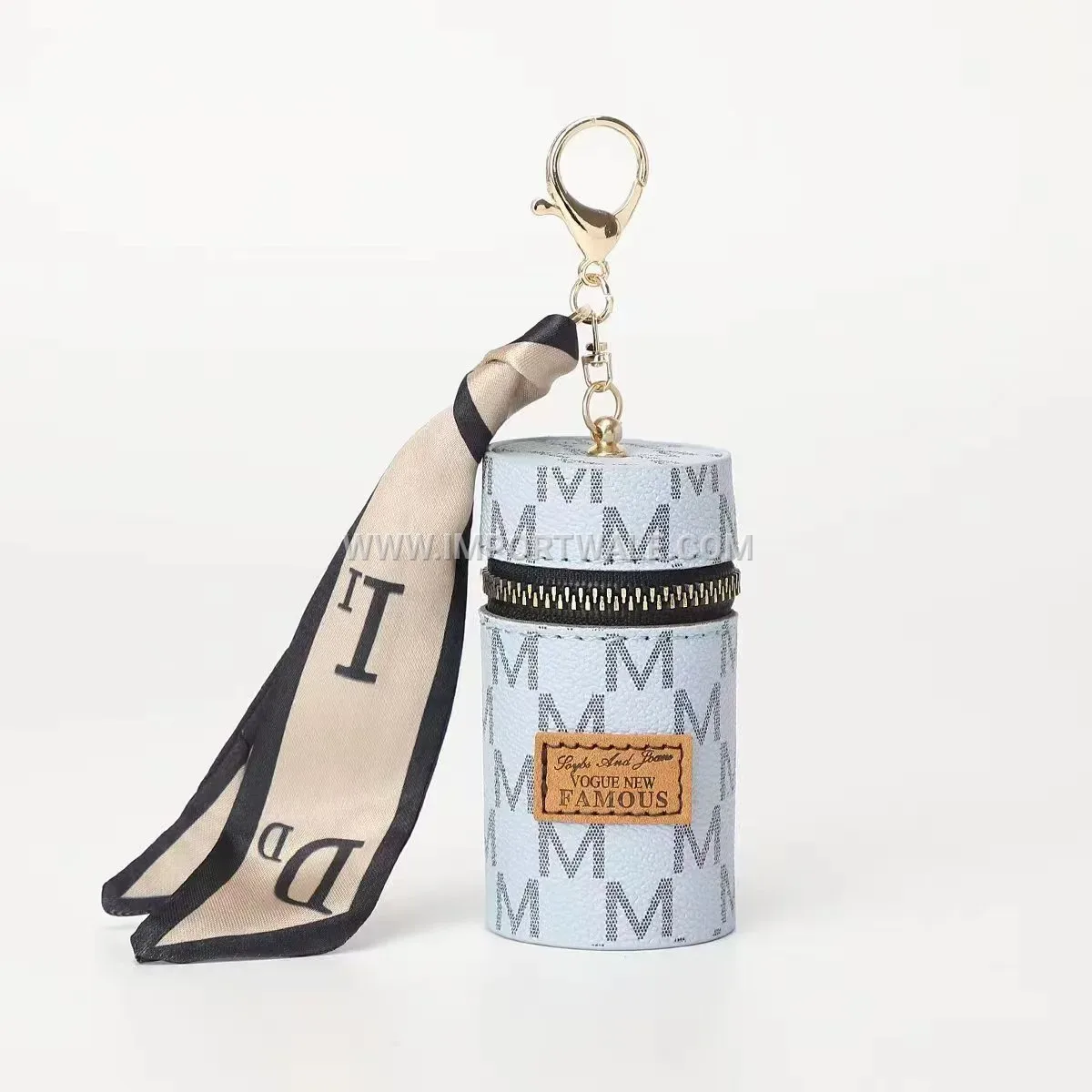 Vintage Pattern Bucket Mini Coin Purse Keychain Charm