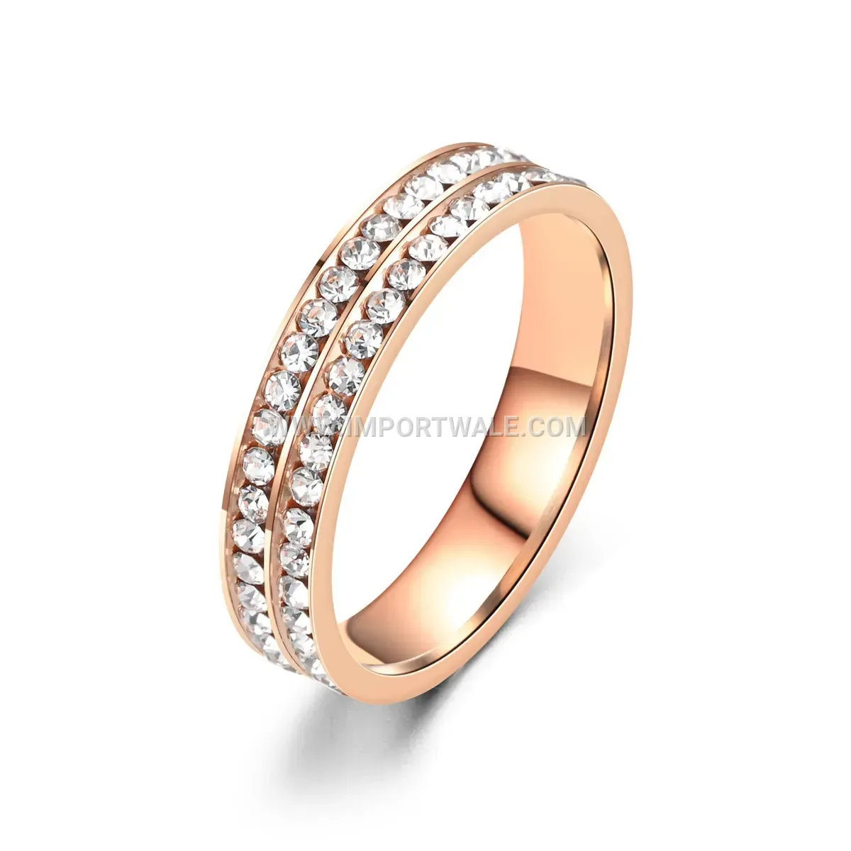 Stainless Steel Double Row Rhinestone Ring