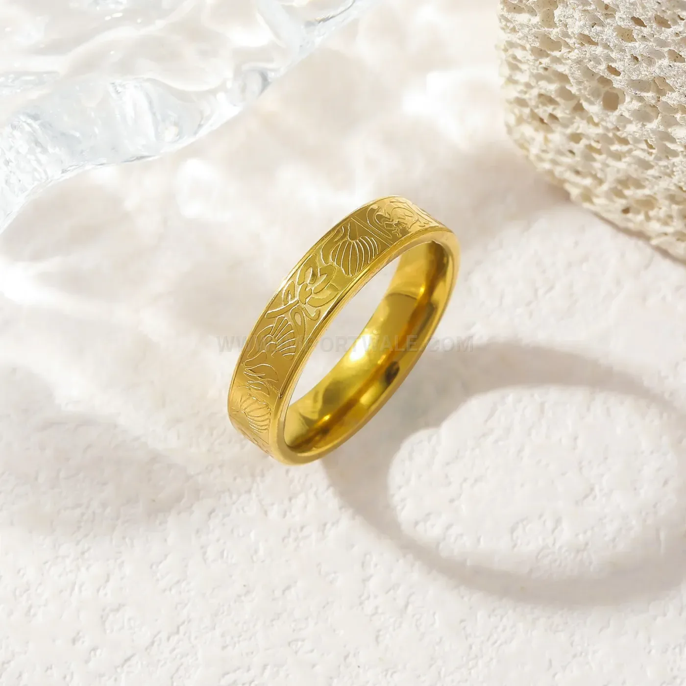 Chic Floral Arabic Calligraphy Stainless Steel Band Ring