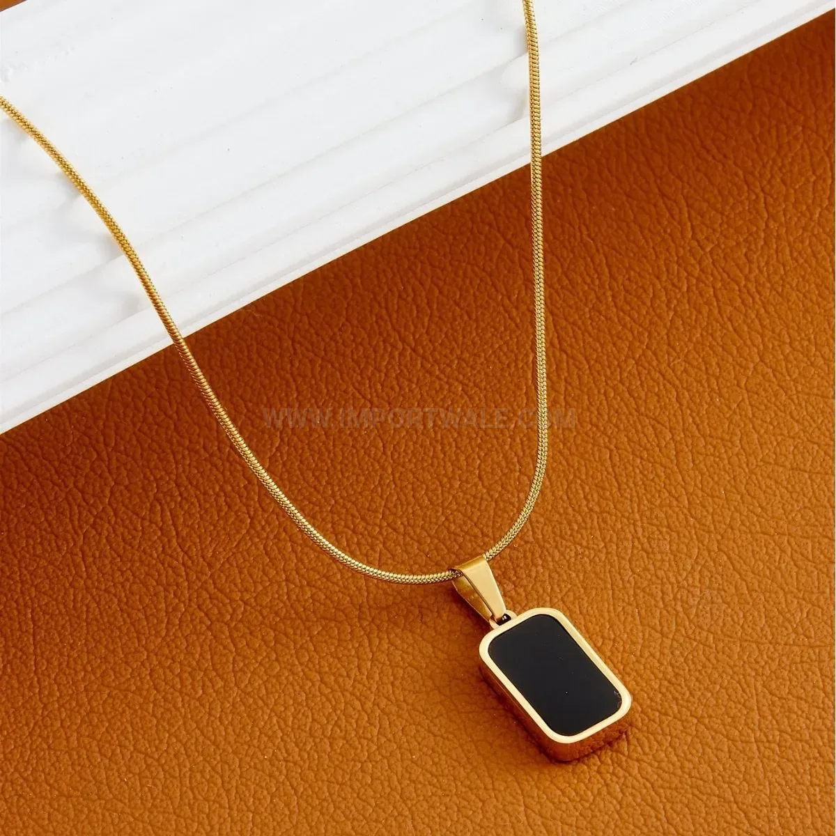 Fashion Double-Sided Black and White Rectangular Tag Titanium Necklace