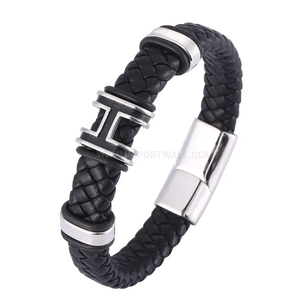 Handcrafted Braided Leather Bracelet with Titanium Steel Accent