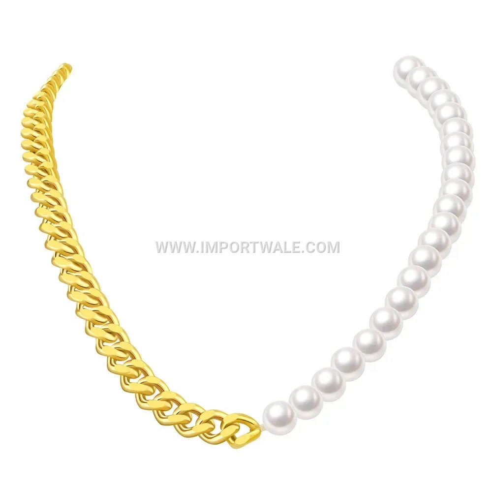 Stainless Steel Pearl Splice Cuban Chain OT Clasp Necklace