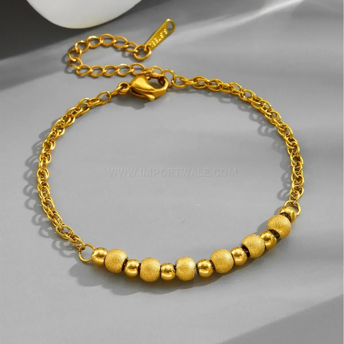 Elegant Gold Titanium Steel Frosted Bead Accent Bracelet