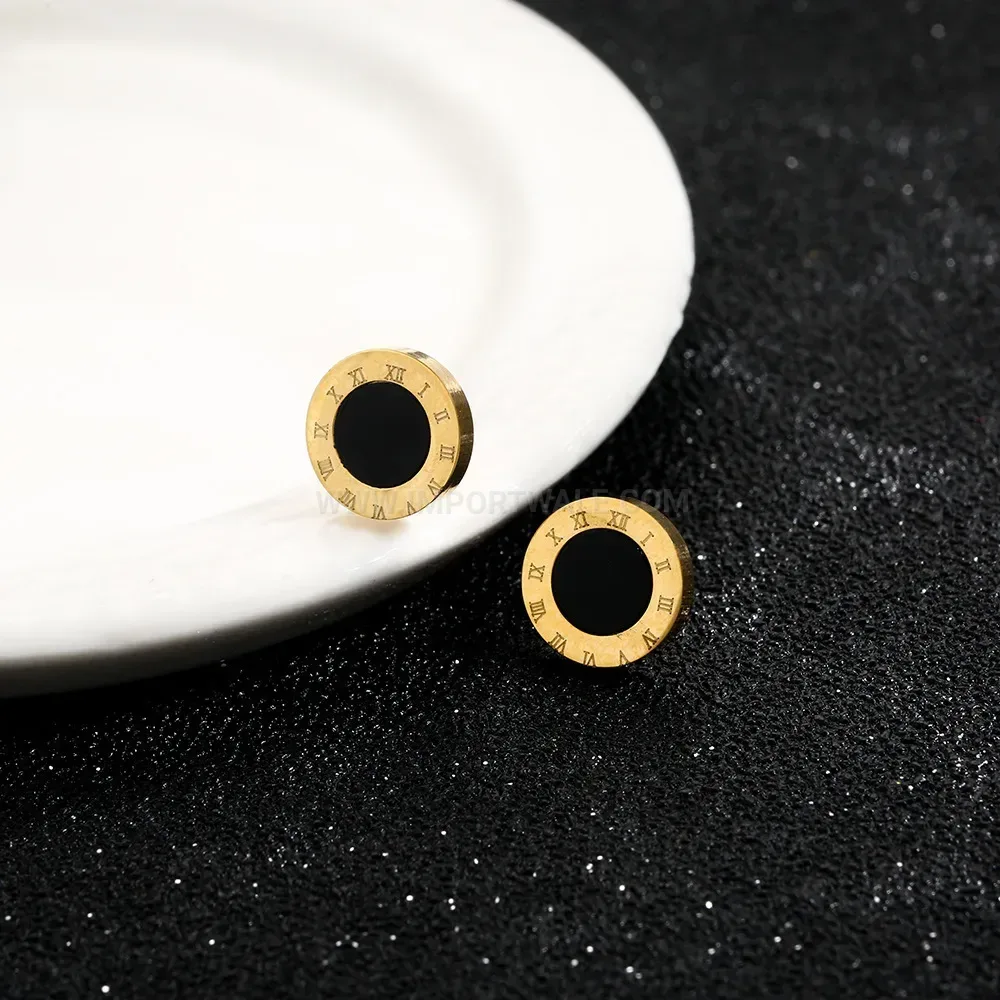 Premium Roman Numeral Acrylic Accent Titanium Steel Stud Earrings