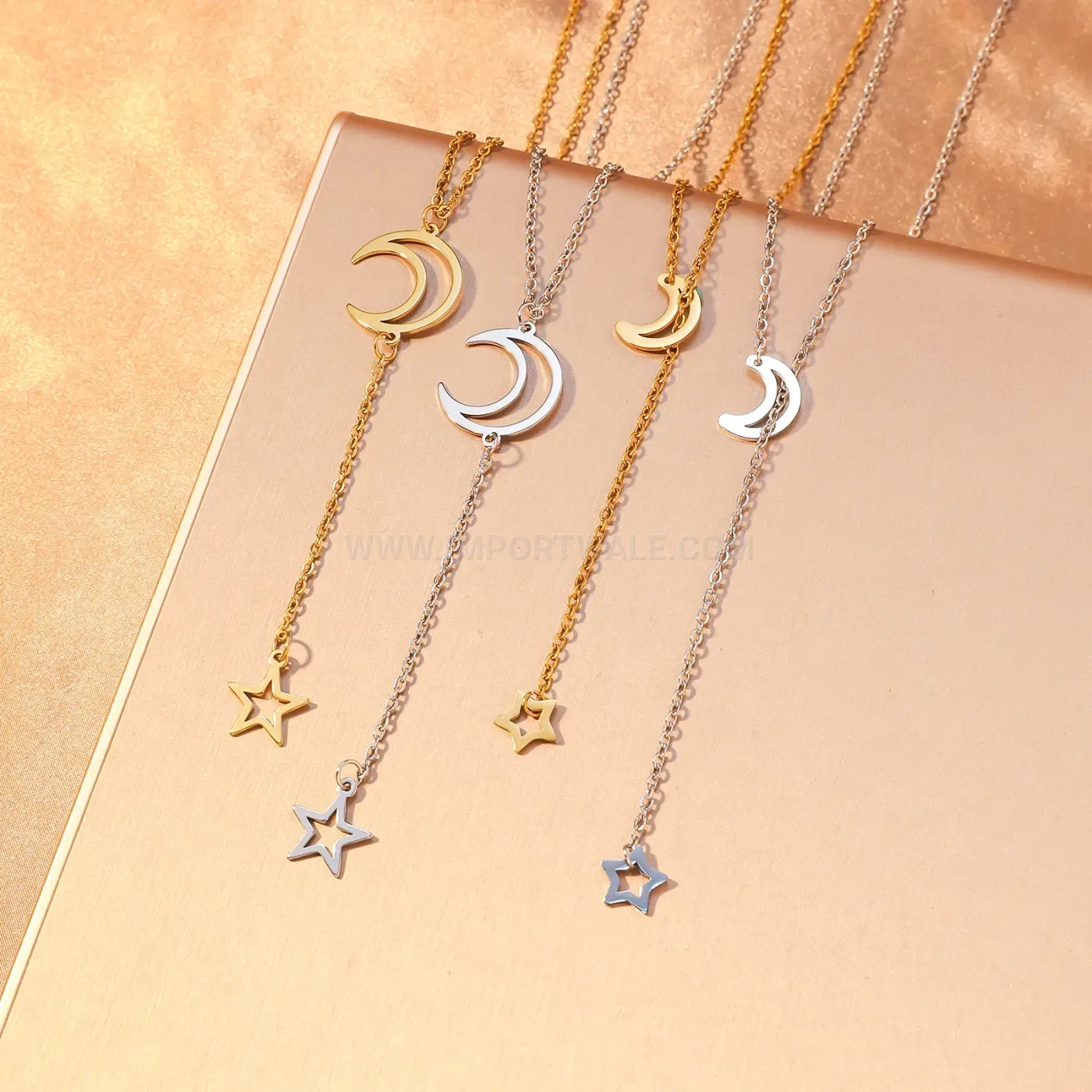 Plated Stainless Steel Islamic Crescent Moon And Star Pendant Necklace