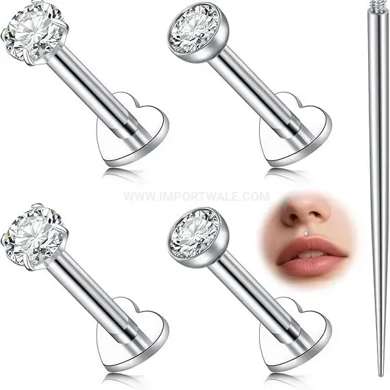 Designer Stainless Steel Zircon Piercing Set with Pin Studs