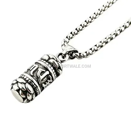 Stainless Steel Lotus Mantra Pendant Necklace
