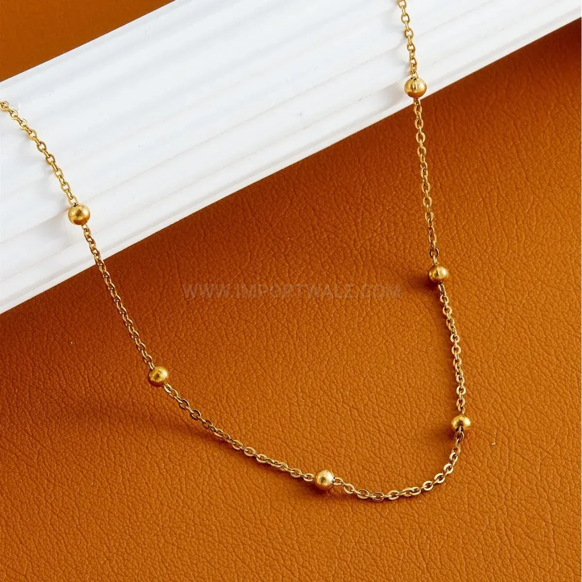 Elegant Minimalist Titanium Steel Gold Bead Station Clavicle Chain Necklace