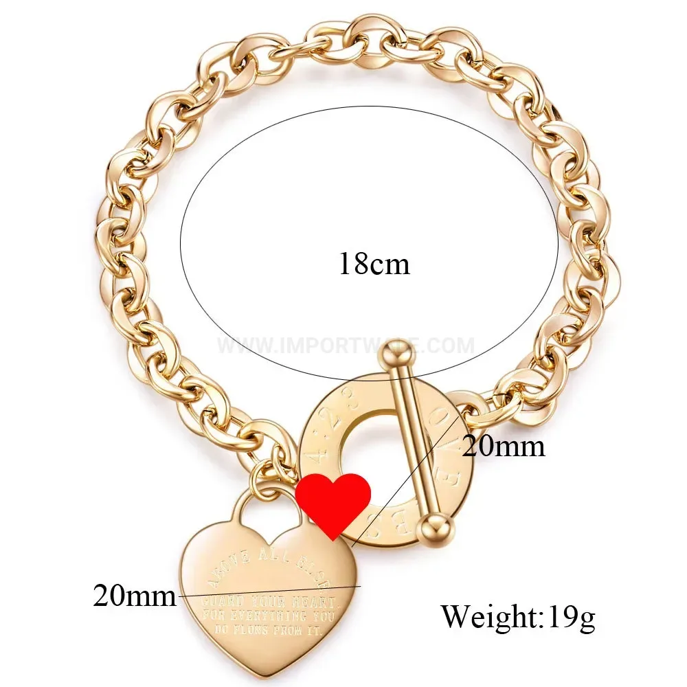 Roman Numeral Cross Stainless Steel Toggle Bracelet