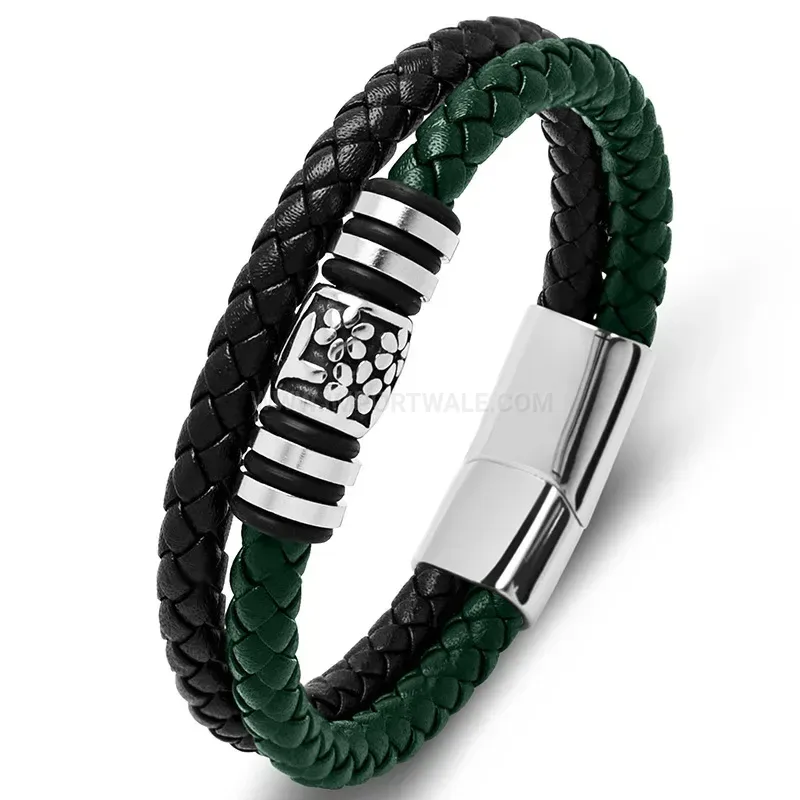 Fashion Handmade Beaded Microfiber Leather Stainless Steel Geometric Bracelet