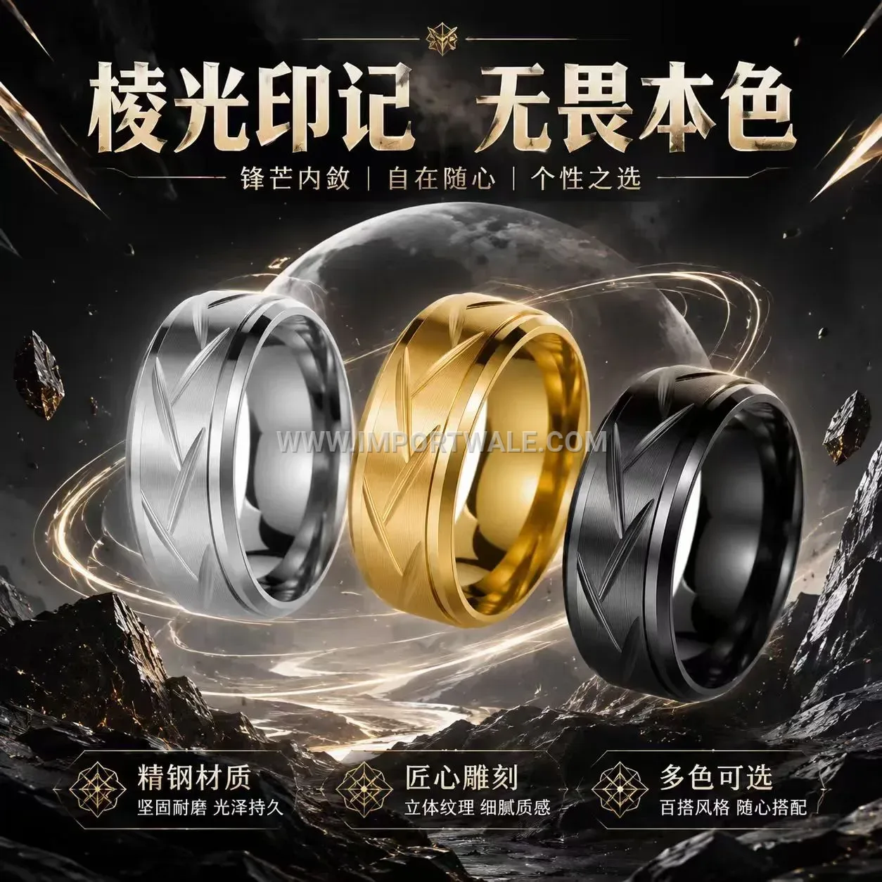 Textured Diamond-Cut Stainless Steel Band Ring