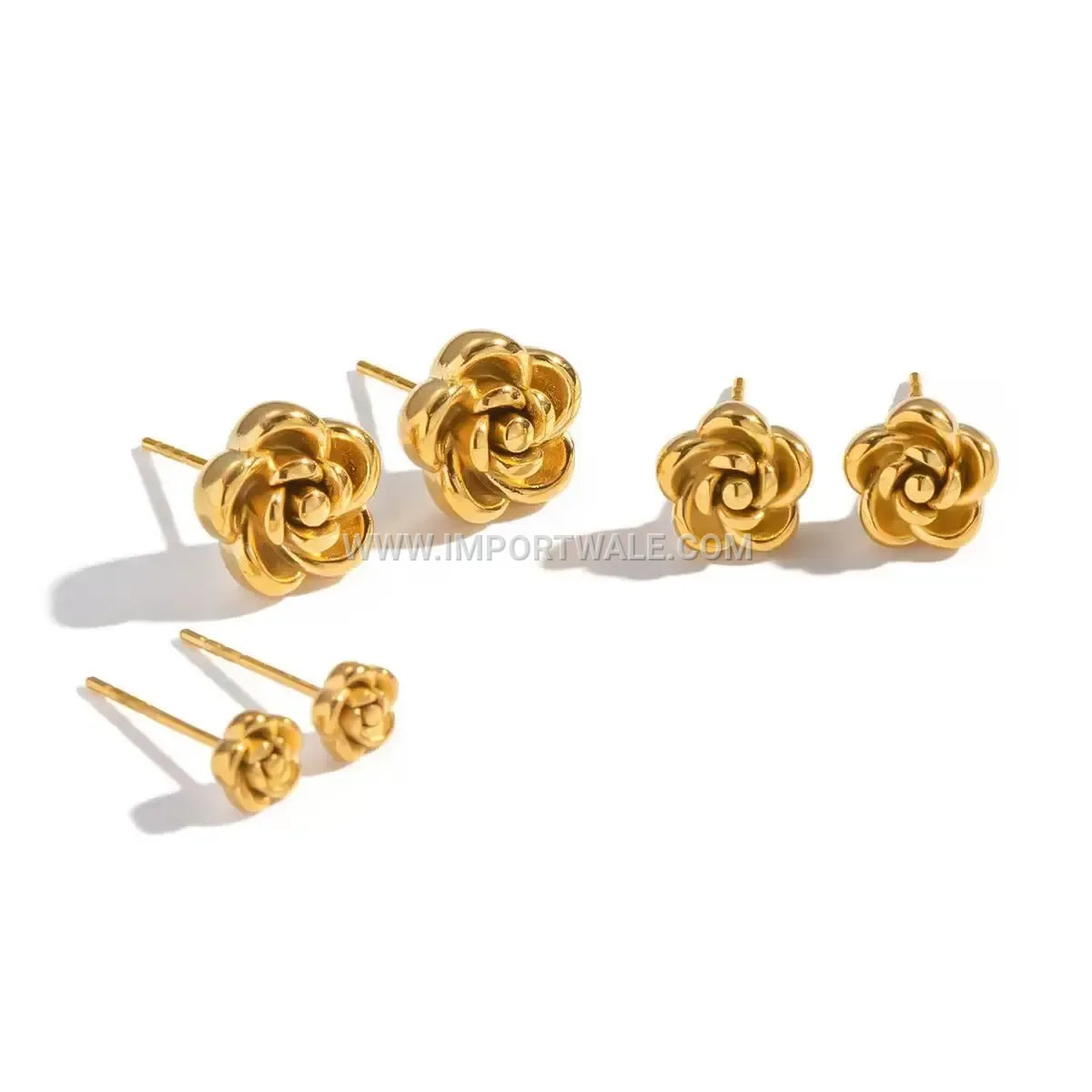 Gold Plated Stainless Steel Rose Flower Stud Earrings