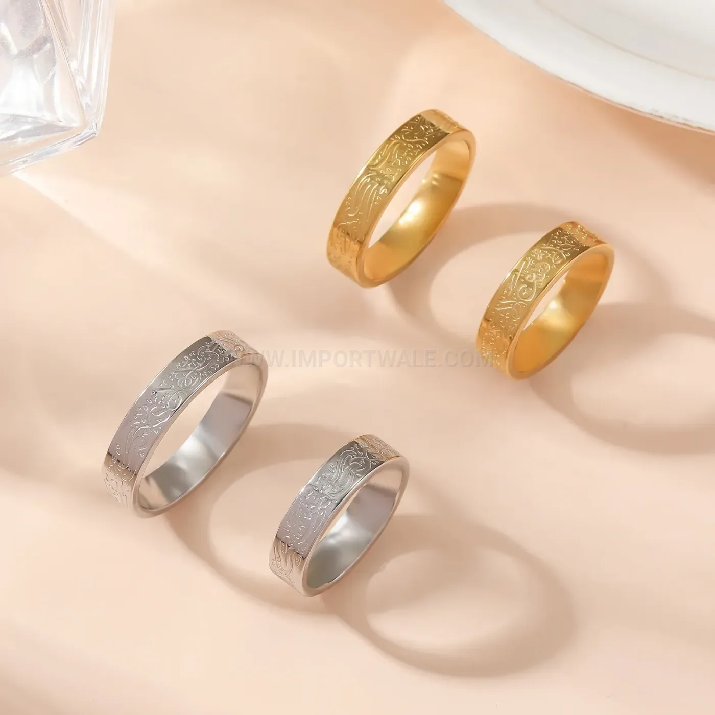 Chic Inscribed Arabic Calligraphy Stainless Steel Geometric Band Ring