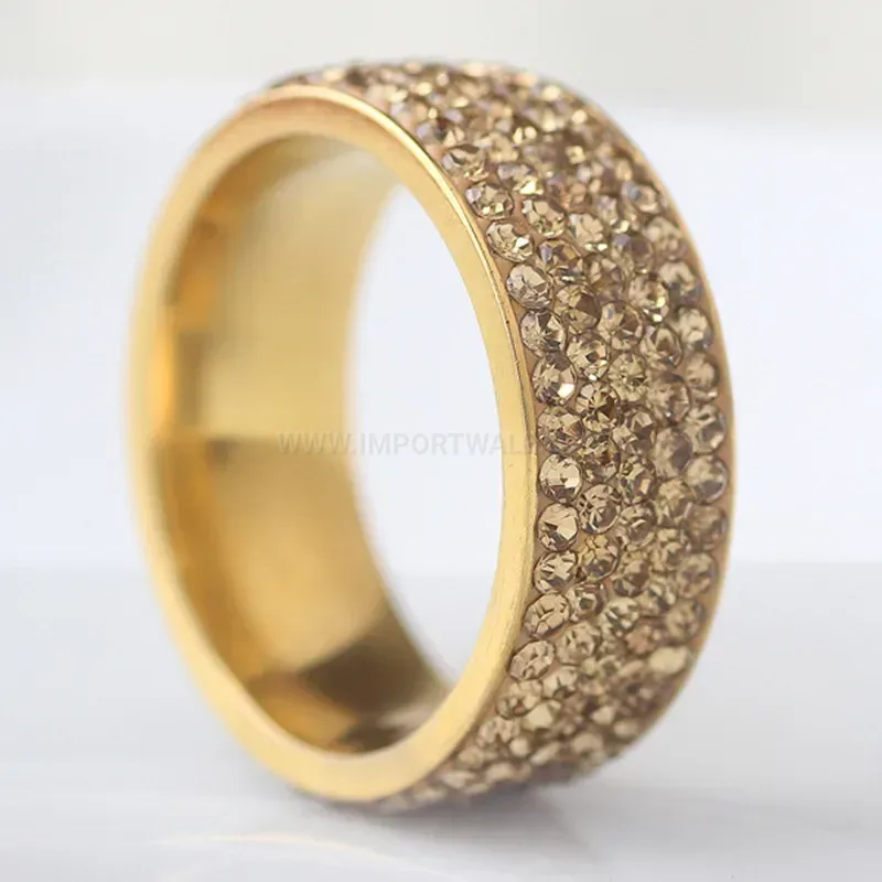 Five-Row Cubic Zirconia Gold Stainless Steel Band Ring