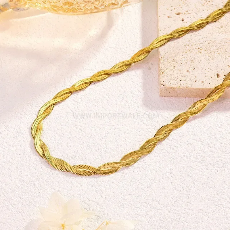 Modern Minimalist Gold Plated Titanium Steel Blade Chain Jewelry Set