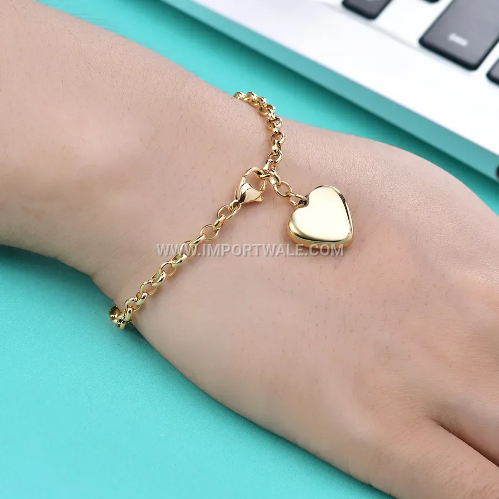 Adjustable Stainless Steel Heart Toggle Clasp Link Chain Bracelet